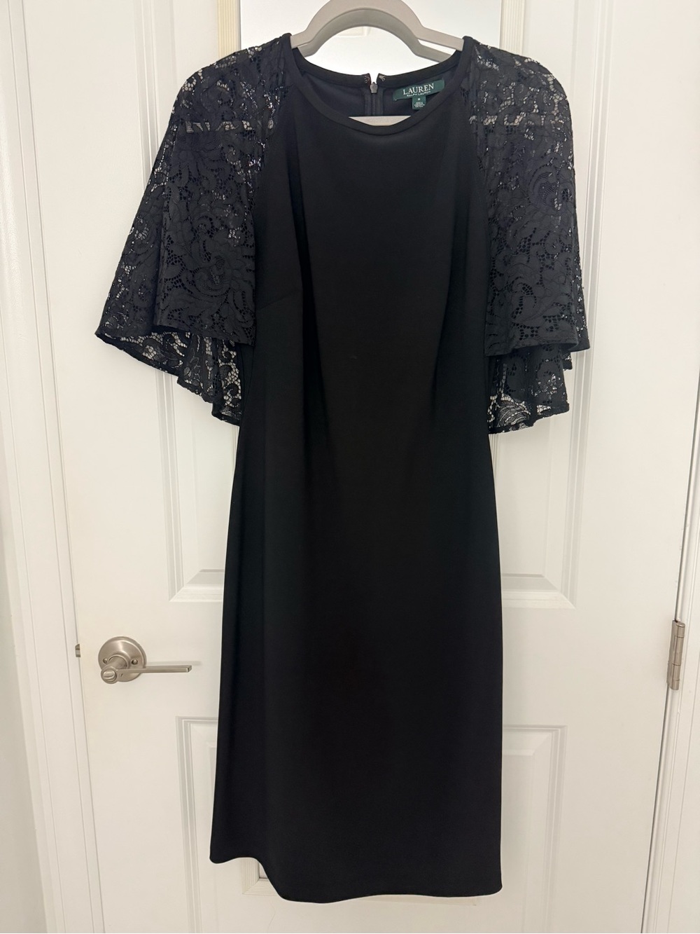 Ralph Lauren Black Midi Dress with Lace Cape Sleeves